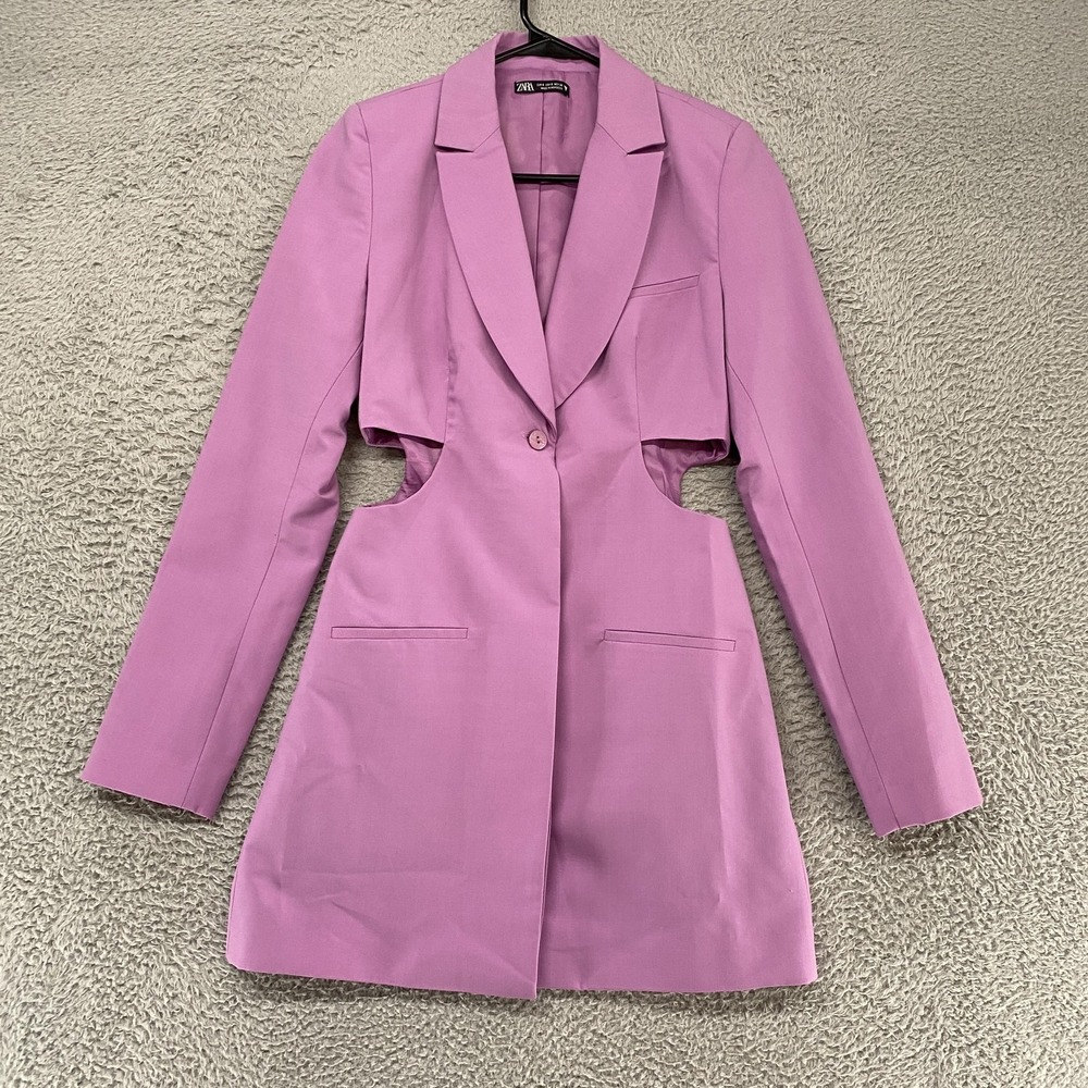 Zara Cutout Blazer Dress Womens Small Purple Longline Suiting Party Dress Jacket